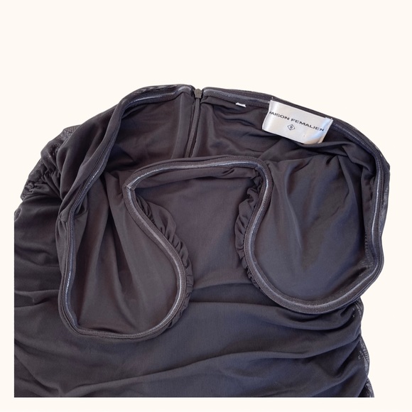 Maison Femalien | Ella Strapless Ruched Mesh Little Black Mini Dress Size M - Picture 7 of 12